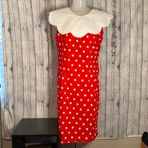 Vintage HalMode Wiz Dress Red with White Polka Dots Oversized collar Size 11/12